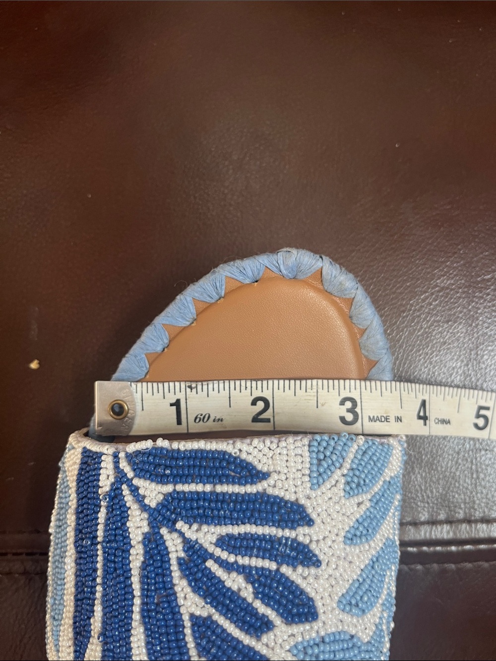 Blue Beaded  8 1/2 Slide Sandals with Leaf Motif by Carolina Costas - Picture 4 of 11
